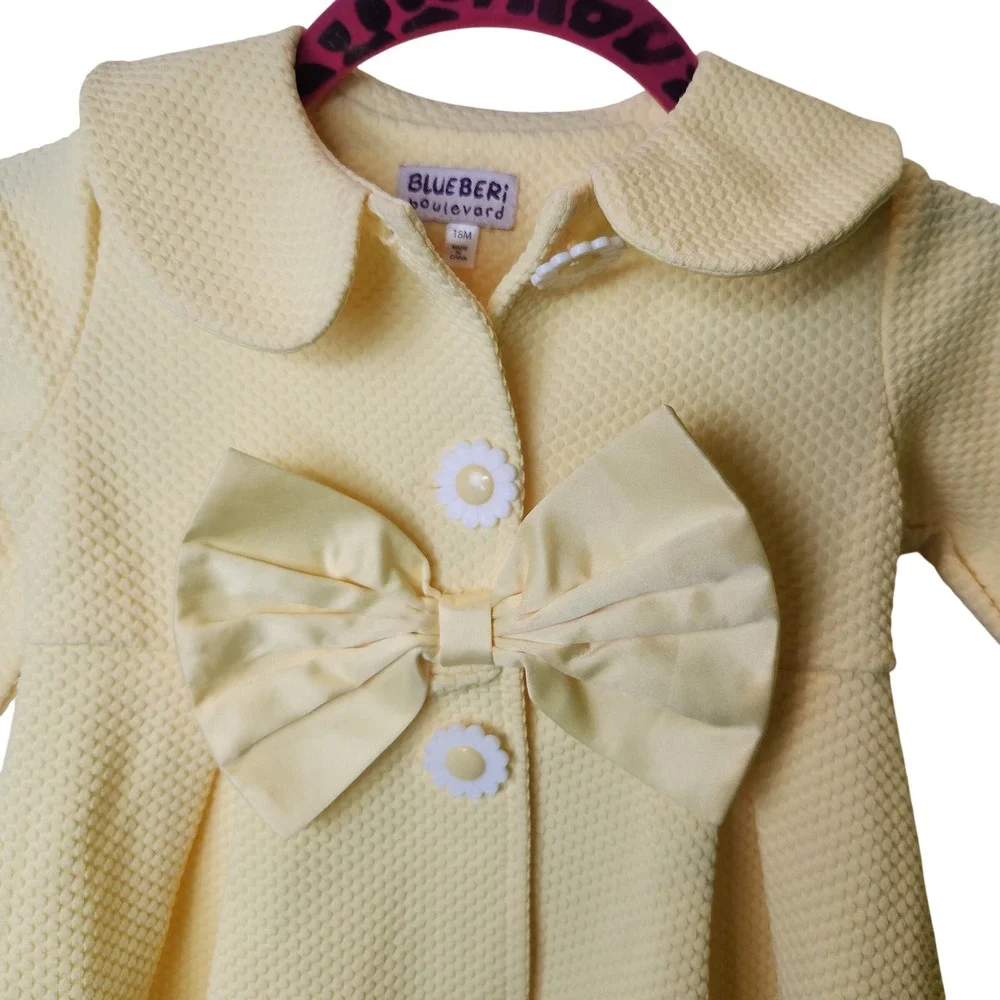 Blueberi Boulevard Baby Girls Yellow Textured Bow Easter Jacket Coat 18M‎